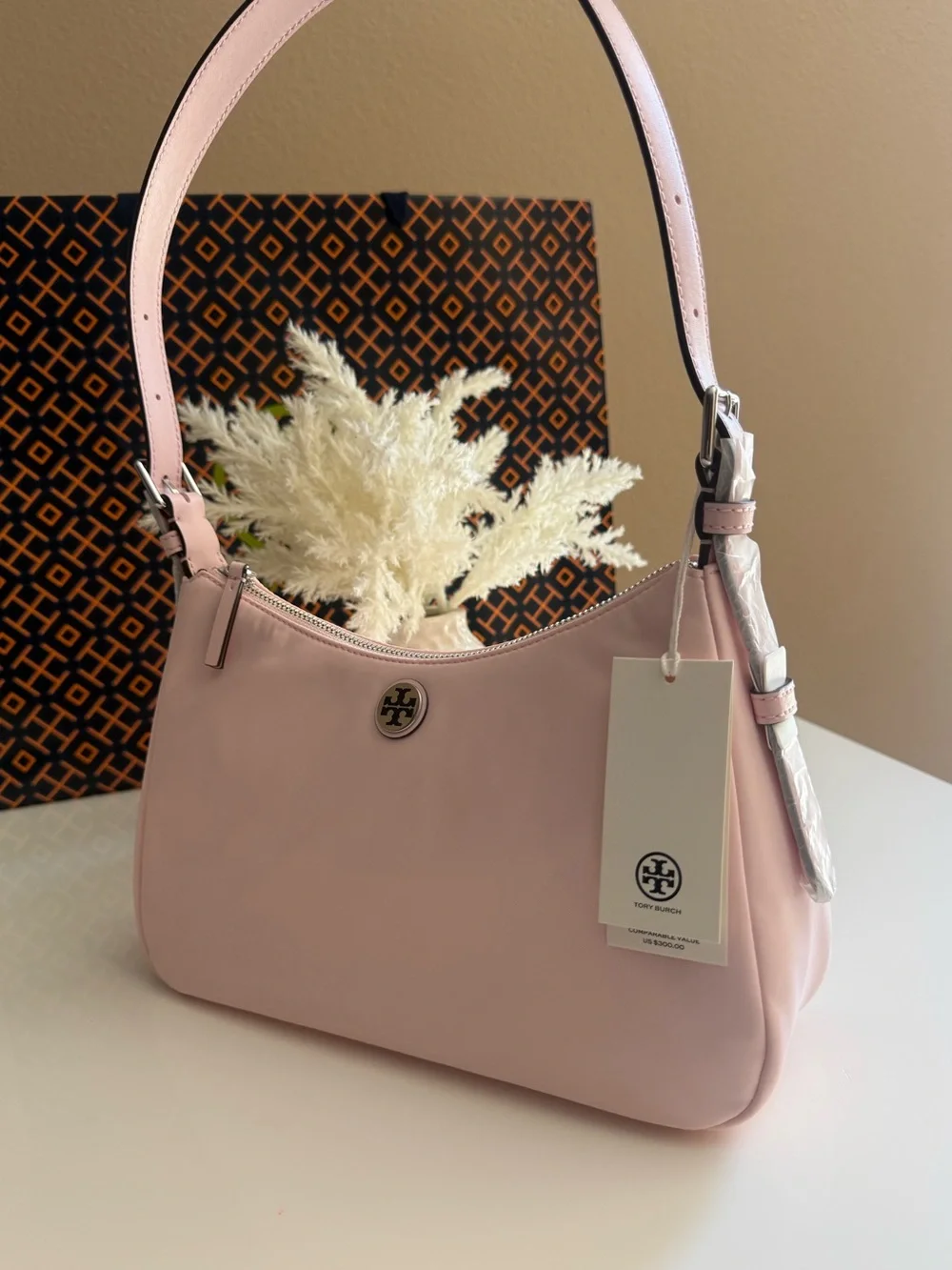NWT , NYLON SMALL ZIP TOP SHOULDER BAG coral pink $300